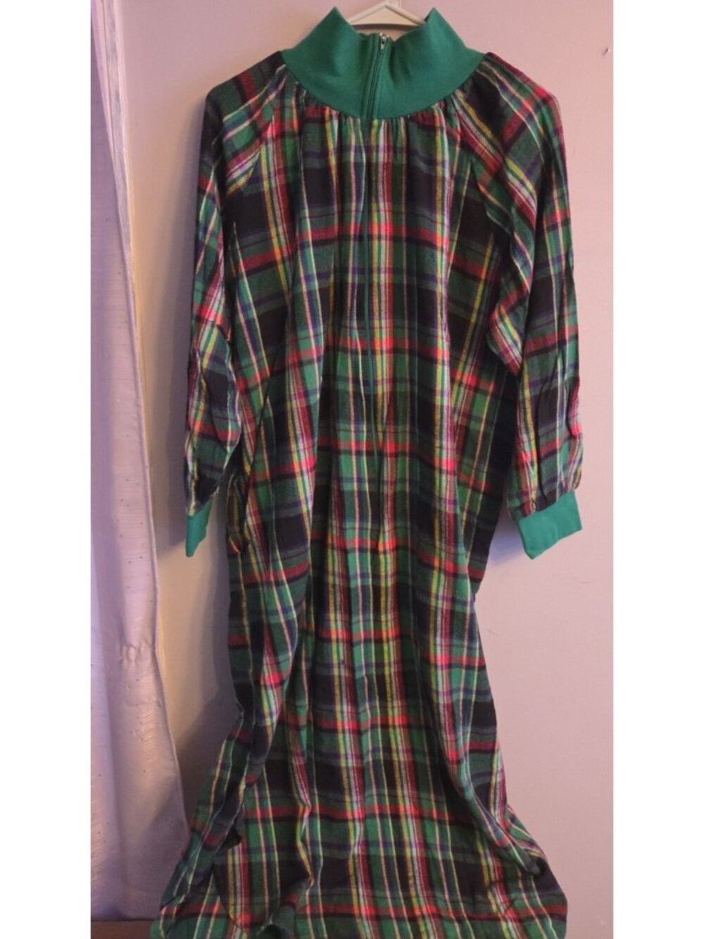 Nightgown Anthony Richards 100% Cotton Flannel Knit Mock-Neck 1/2 Zip Sz L